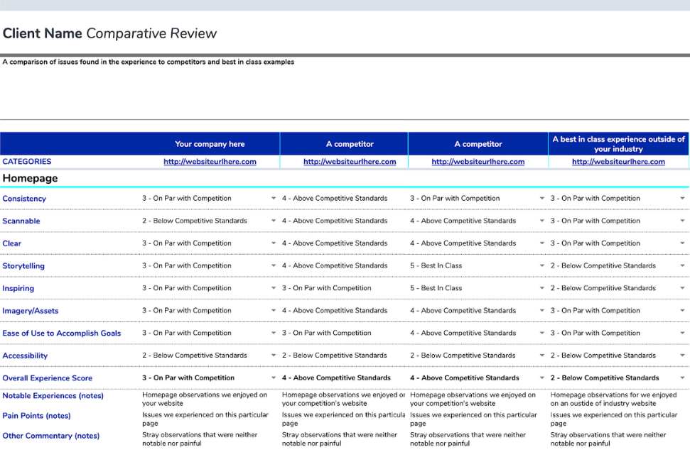 screenshot example of a Client Comparative Review