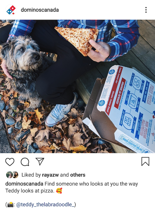 screen grab of an instagram post from Domino's Pizza Canada showing an example of user generated content