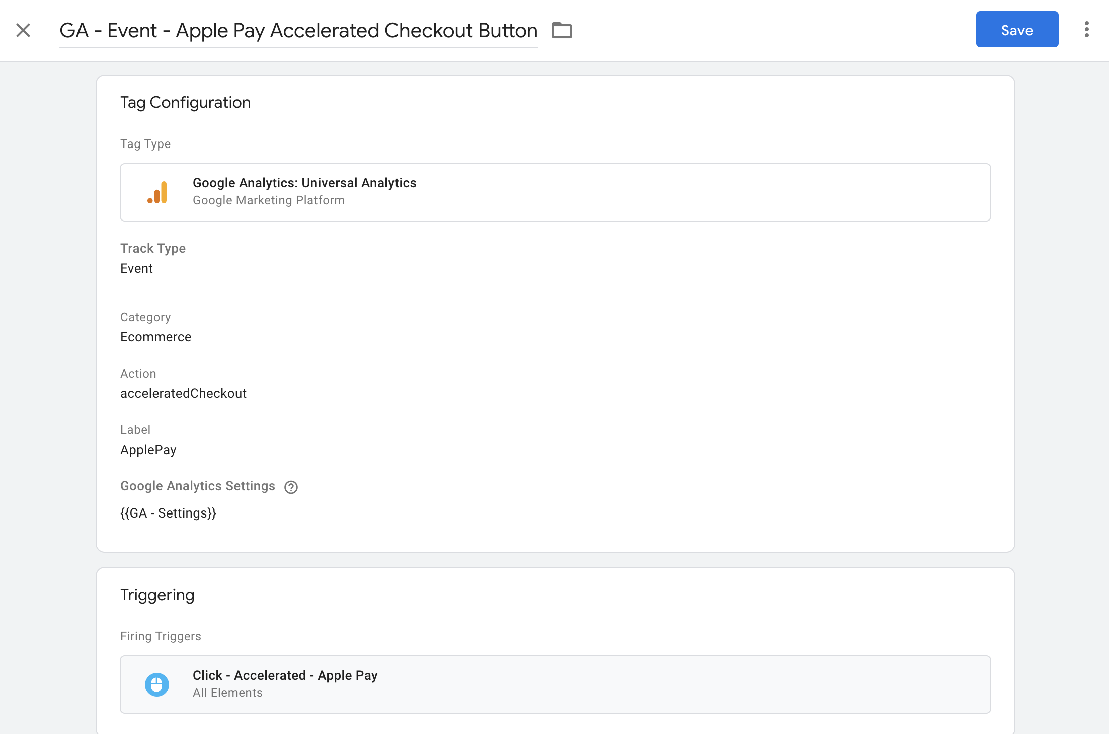 example of how to set up event tracking tags for accelerated checkout