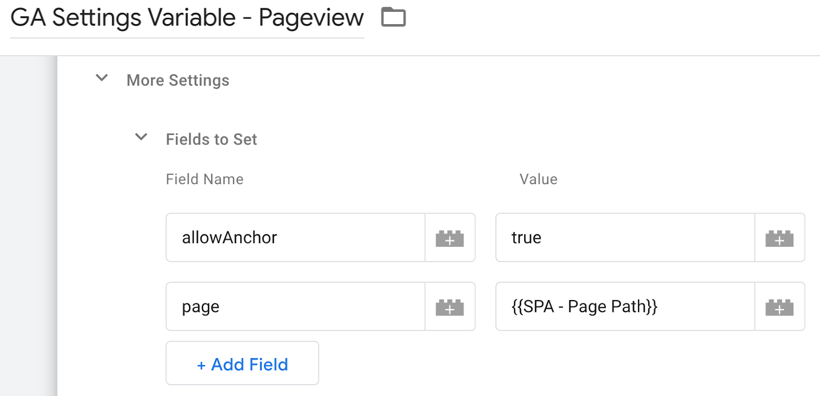 screen grab of Google Analytics Variable Pageview