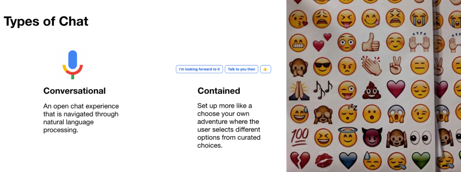 screen grab of types of chat and picture of emoji stickers