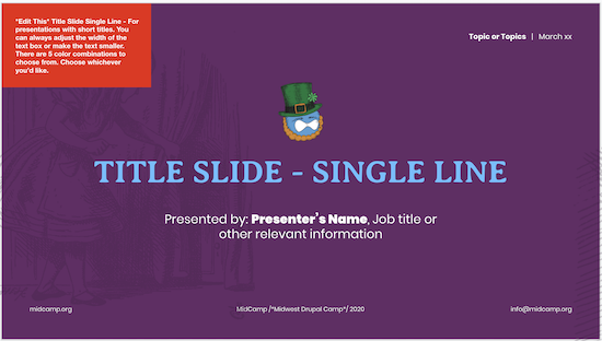 image of the first slide of the MidCamp Presentation Template