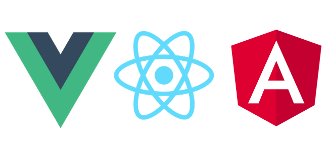 logos for Vue.js, react, and angular