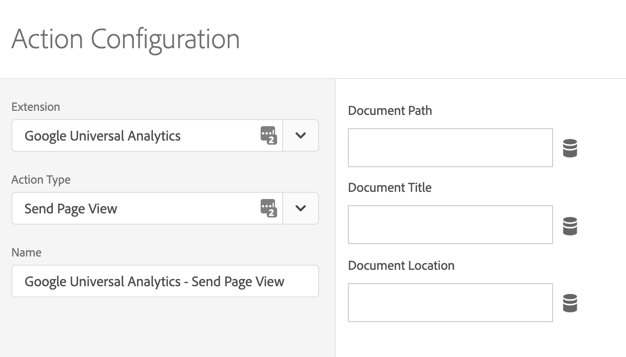 Universal Analytics Extension Page View Action Configuration