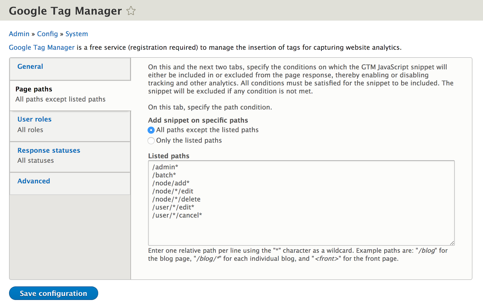 Google Tag Manager Module screenshot