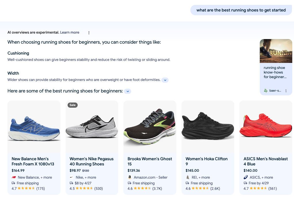 AI Overview with shoe example