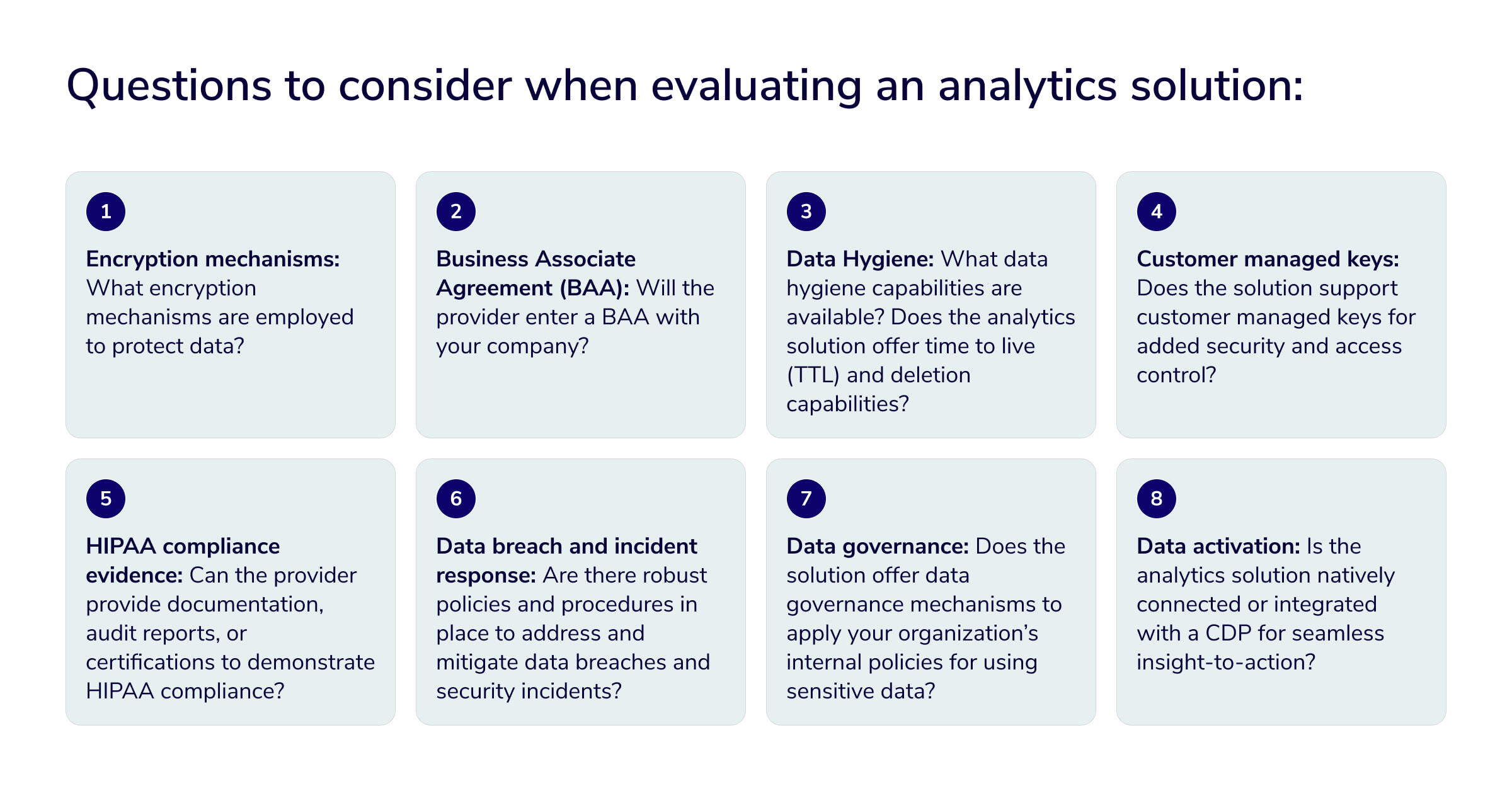 Questions to consider when evaluating an analytics solution