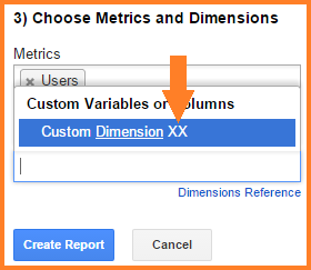 Menu for adding custom dimensions to a Google Sheets GA Add-On report