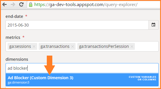 GA Query Explorer and the selection of custom dimensions