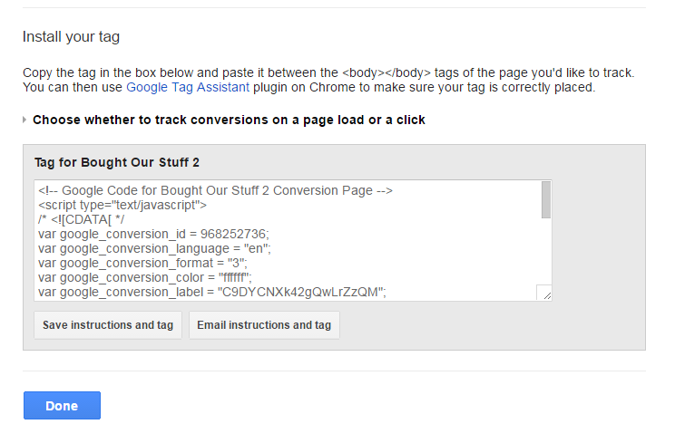 AdWords Conversion Tag Implementation