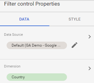 Filter control properties in Data Studio