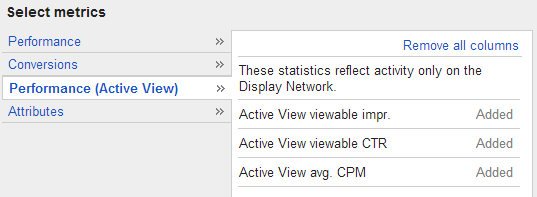 Google AdWords Active View CPM Columns