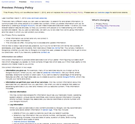 New Privacy Policy Screenshot