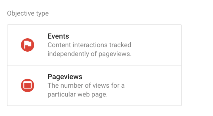 Overview of Custom Objectives in Google Optimize - events and pageviews