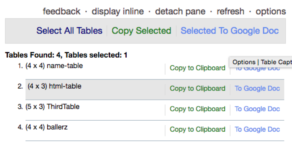 TableCapture chrome extension