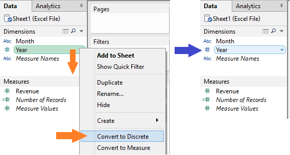 Tableau dimension converted to discrete