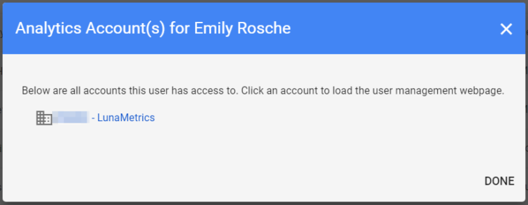 Analytics accounts a user has access to