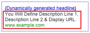 Description Line 1, description line 2 & display URL are user-defined in DSA