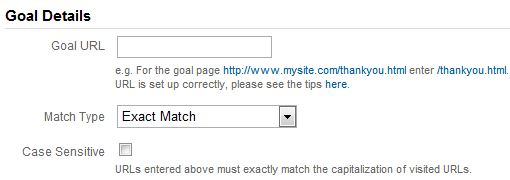 Enter Goal URL and Match Type