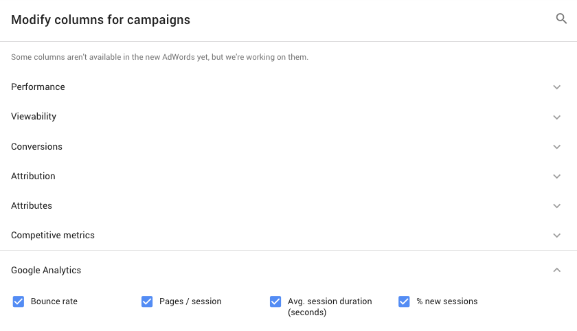 Google Analytics data in AdWords