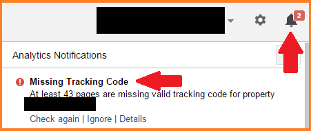 GA notification about missing tracking code