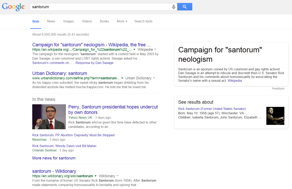 Google search results for Santorum