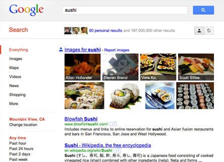 Search plus Your World screenshot - personal results