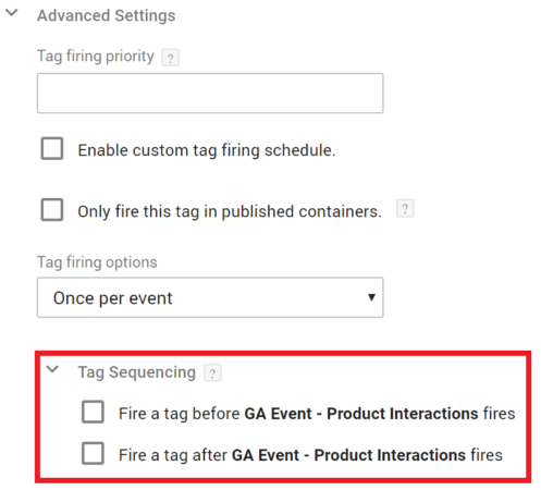 GTM tag sequence configuration tab