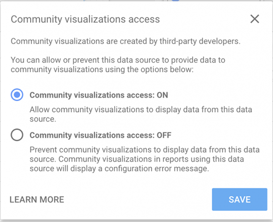 image showing how to turn you Community Visualization Access on