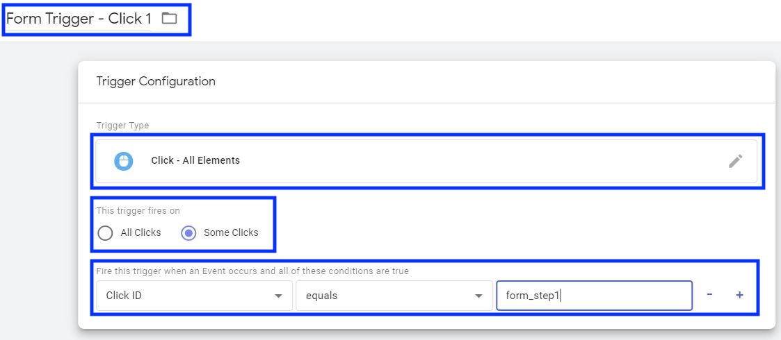 screenshot of setting up a click - all elements trigger in google tag manager