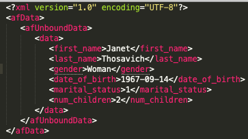 screenshot of Data Structure of XML